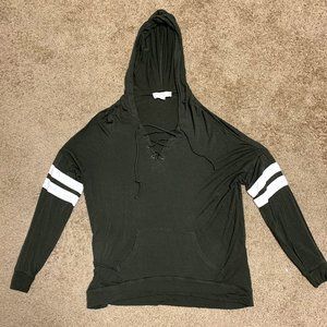 MEDIUM Olive Green + White Lace-up Soft and Lightweight Hoodie